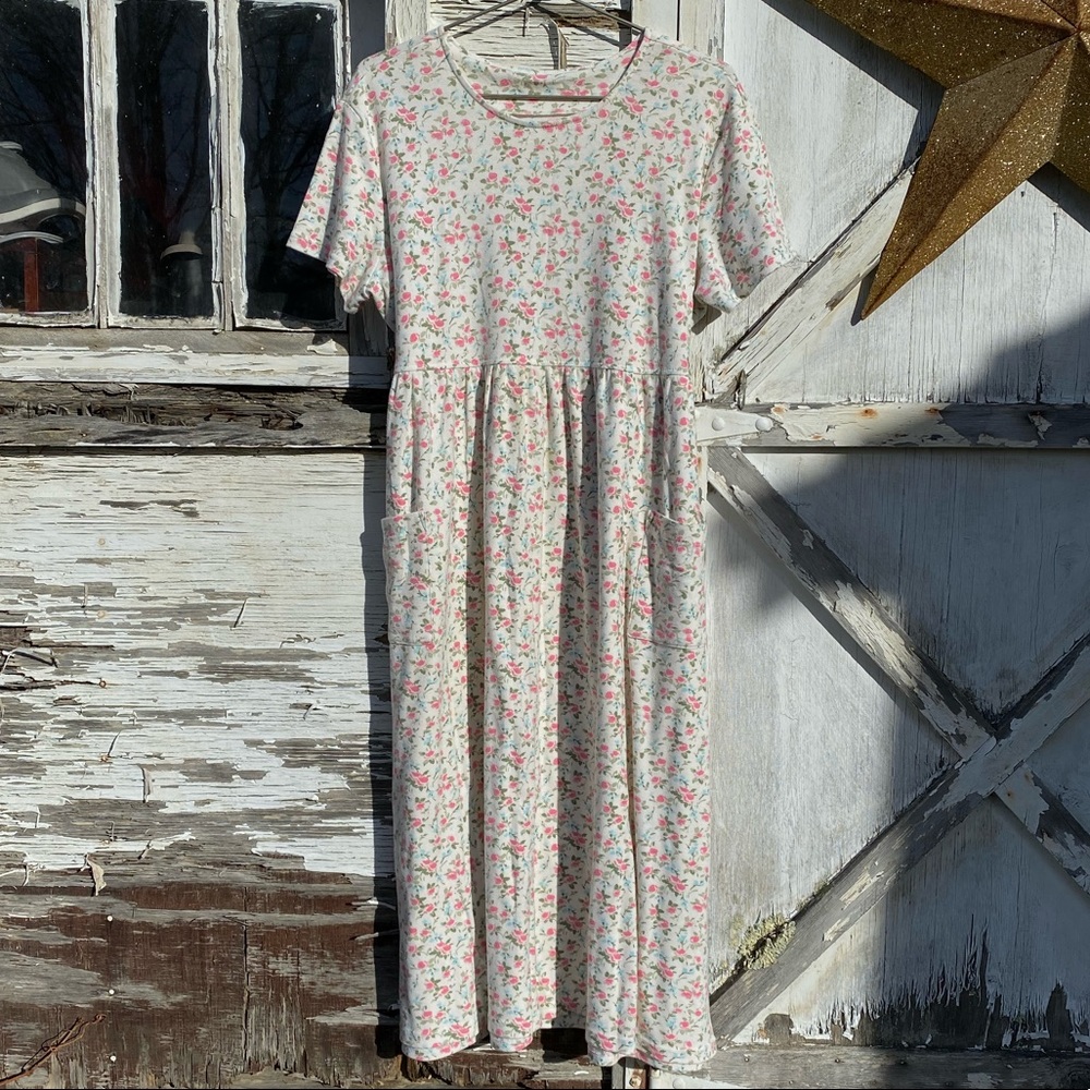 vintage 90s maxi floral print dress big pockets